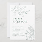 Floral Sage Green Wedding Invitation Kaart (Voorkant)