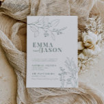 Floral Sage Green Wedding Invitation Kaart<br><div class="desc">De uitnodigingen van de bruiloft worden gekenmerkt door boho stijl, floral artwork, en natuurlijke sage kleuren, met een mengeling van verschillende doopvontstijlen, vaak in verschillende grootte, aan creëer een unieke, eclectische blik die tot de natuurlijke esthetiek van die uitnodiging leidt. Ze zijn gedrukt op hoogwaardige kaarten en zullen zeker indruk...</div>