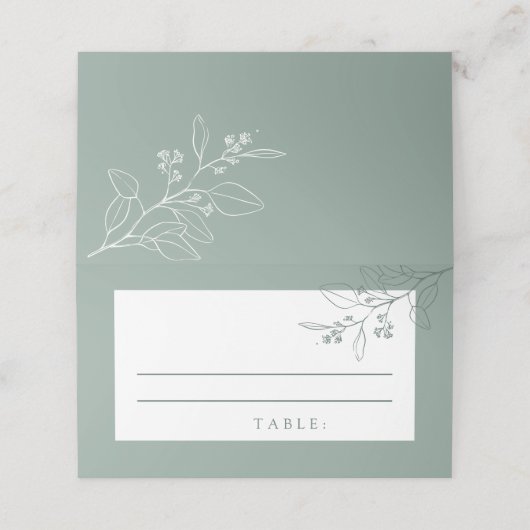 Floral Sage Green Wedding Place Cards Plaatskaartje (Buitenkant ongevouwen)