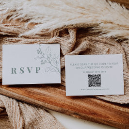 Floral Sage Green Wedding RSVP QR Code Kaart Notitiekaartje