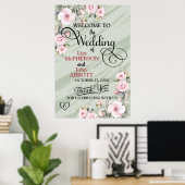  Floral Sage Green Wedding Welkom Poster (Thuiskantoor)