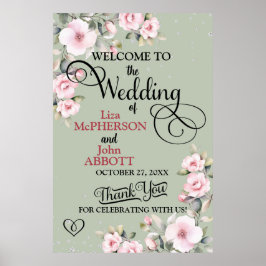  Floral Sage Green Wedding Welkom Poster