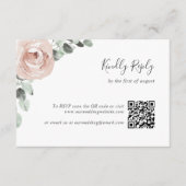 Floral Sage Greenery Dusty Roos QR Code Weddenscha RSVP Kaartje (Voorkant)