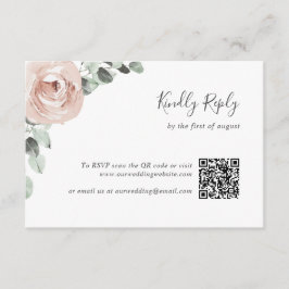 Floral Sage Greenery Dusty Roos QR Code Weddenscha RSVP Kaartje