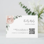 Floral Sage Greenery Dusty Roos QR Code Weddenscha RSVP Kaartje (Staand voorkant)