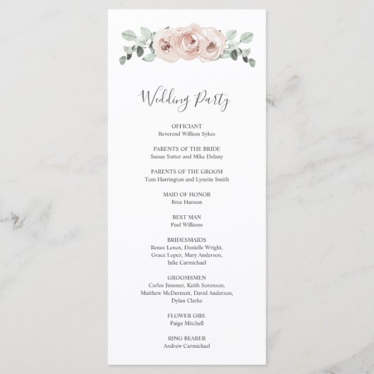 Floral Sage Greenery Dusty Roos Wedding Programmakaart (Achterkant)