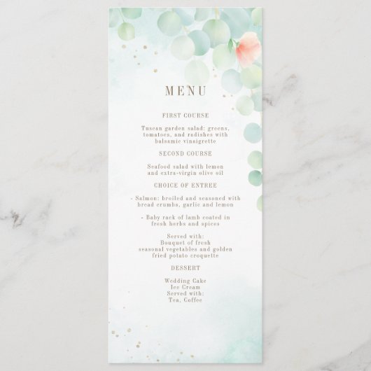 Floral Sage Greenery Eucalyptus Monogram Weddensch Menu (Voorkant)