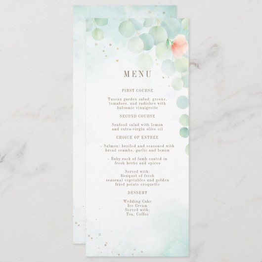Floral Sage Greenery Eucalyptus Monogram Weddensch Menu (Voorkant / Achterkant)