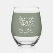 Floral Sage Groen Boeket Huwelijk Wijnglas Zonder Voet (Voorkant)