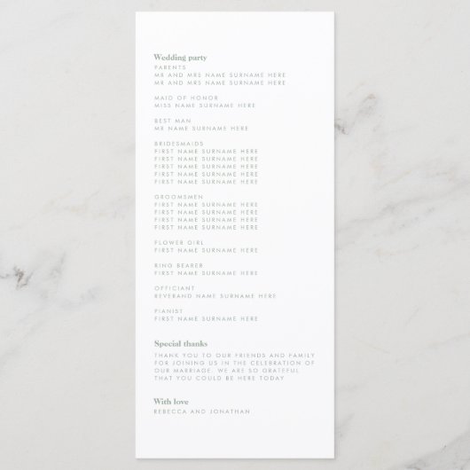 Floral Sage Groen Huwelijksprogramma (Achterkant)