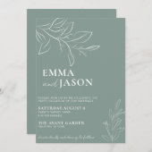 Floral Sage groene botanische bruiloft Kaart (Voorkant / Achterkant)