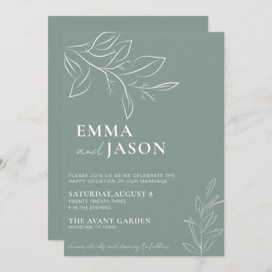 Floral Sage groene botanische bruiloft Kaart (Voorkant / Achterkant)