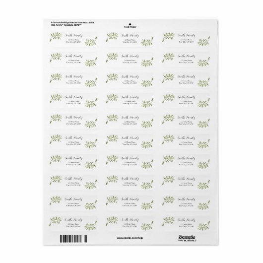 Floral Sage Leaves Return Address Label (Full Sheet)