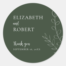 Floral Sage Trouwscript Elegant Minimaal Eenvoudig Ronde Sticker