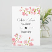 Floral Sakura Cherry bruiloft uitnodiging Kaart (Staand voorkant)