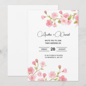 Floral Sakura Cherry bruiloft uitnodiging Kaart (Voorkant / Achterkant)