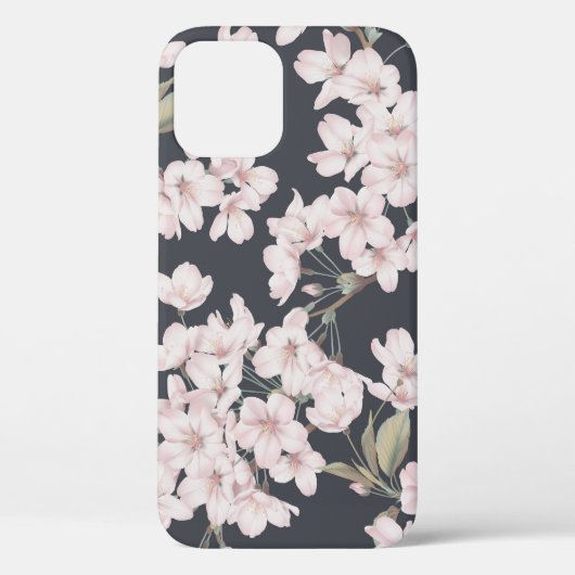 Floral sakura, donkergrijs, naadloos patroon. Case-Mate iPhone case (Achterkant)