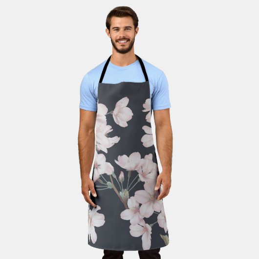 Floral sakura, donkergrijs, naadloos patroon. schort (Gedragen)