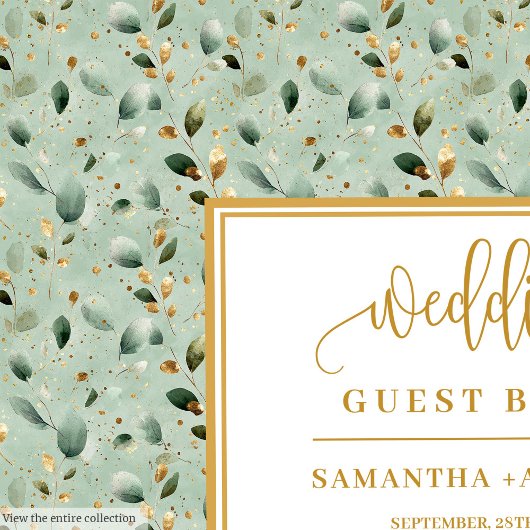 Floral salie groen goud eucalyptus bladeren bruilo gastenboek