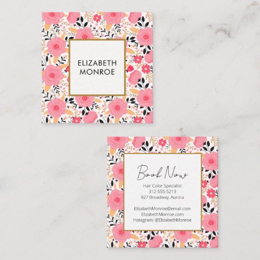 Floral Salon Hair Stylist Makeup Spa Vierkante Visitekaartje (Voorkant / Achterkant)