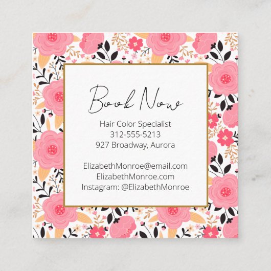Floral Salon Hair Stylist Makeup Spa Vierkante Visitekaartje (Achterkant)
