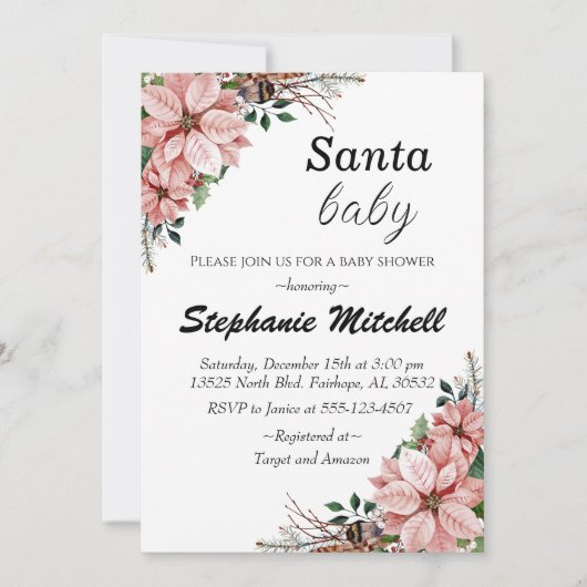 Floral Santa Baby Kerstmis Baby shower Kaart (Voorkant)