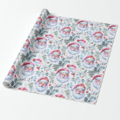 Floral Santa Claus Wrapping Paper Cadeaupapier (Uitgerold)
