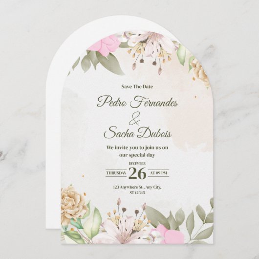Floral Save The Date Invitation | Elegant Wedding  Kaart (Voorkant / Achterkant)
