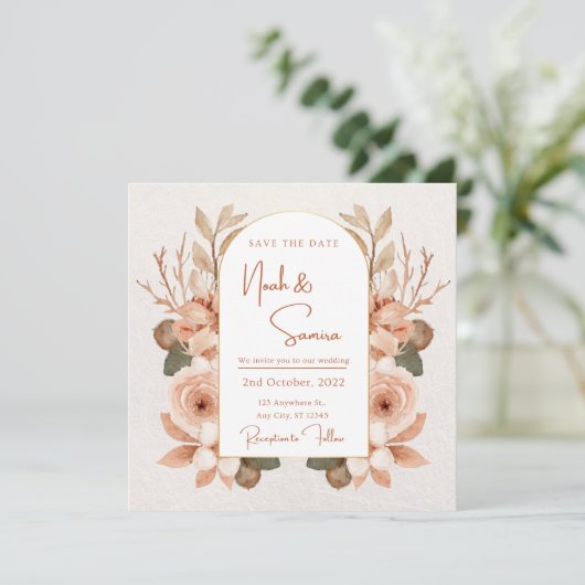 Floral Save the Date Invitation for Wedding Kaart (Staand voorkant)