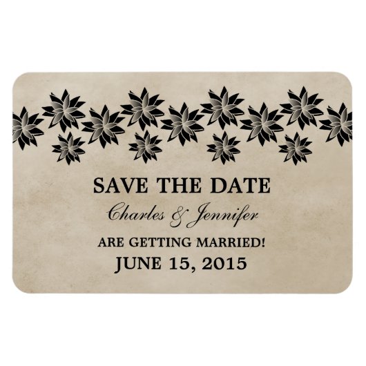 Floral  Save the Date Magnet, Ebony Magneet (Horizontaal)
