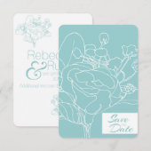 Floral Save the Date (Ocean Green) Kaart (Voorkant / Achterkant)