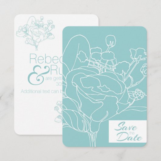 Floral Save the Date (Ocean Green) Kaart (Voorkant / Achterkant)