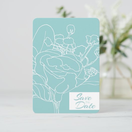 Floral Save the Date (Ocean Green) Kaart (Staand voorkant)
