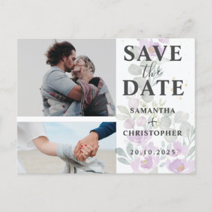 Floral Save the Date Pink & White Photo Wedding Aankondigingskaart