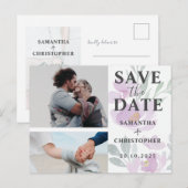 Floral Save the Date Puple & White Photo Wedding A Aankondigingskaart (Voorkant / Achterkant)