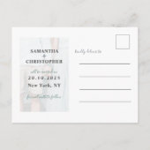 Floral Save the Date Puple & White Photo Wedding A Aankondigingskaart (Achterkant)