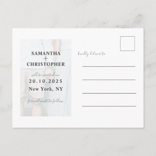 Floral Save the Date Puple & White Photo Wedding A Aankondigingskaart (Achterkant)