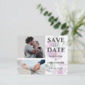 Floral Save the Date Puple & White Photo Wedding A Aankondigingskaart (Staand voorkant)