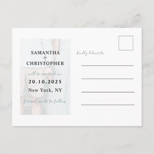 Floral Save the Date Puple & White Photo Wedding Aankondigingskaart (Achterkant)