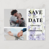 Floral Save the Date Puple & White Photo Wedding Aankondigingskaart (Voorkant)