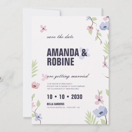 Floral Save the Date Wedding Invitation Kaart (Voorkant)