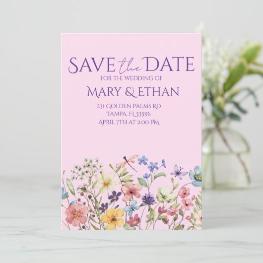 Floral Save the Date Wedding Invitation  Kaart (Staand voorkant)