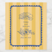 Floral Scalloped Border Geel Bruiloft Welkom Wijn Etiket (Enkel label)