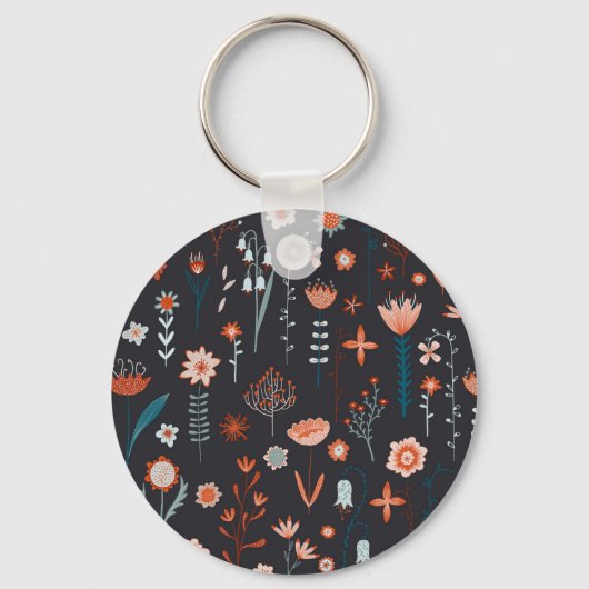 Floral Scandinavian Dark Sleutelhanger (Voorkant)