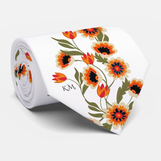 Floral Scandinavisch Motief Folk Traditionele Kuns Stropdas (Opgerold)