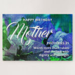 Floral Scene 20 x 30 inch HAPPY BIRTHDAY MOTHER Legpuzzel<br><div class="desc">Stijlvolle florale 1014-delige HAPPY BIRTHDAY MOTHER JIGSAW PUZZLE, ontworpen met een prachtige scène van natuur, met blauw en groen gekleurde bloemen en een extract gebaseerd op Proverbs 31. De tekst is zodat u zich kunt aanpassen aan uw eigen behoeften, zoals familielid of een naam, en een persoonlijk bericht of een...</div>