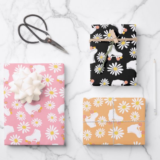 Floral Schaatsen Rollerskatroon Birthday Inpakpapier Vel (Voorkant)