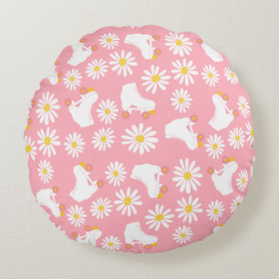 Floral Schaatsen Rollflating Pattern Birthday Roze Rond Kussen