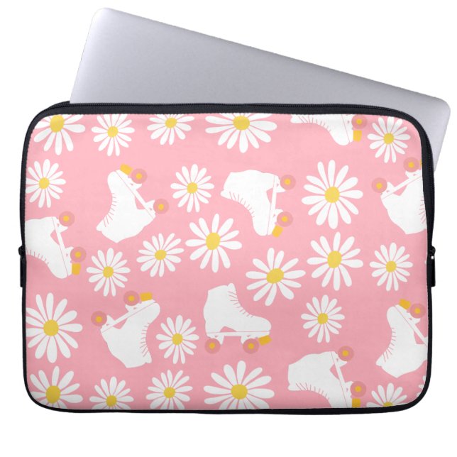 Floral Schaatsen Roze rolroze Laptop Sleeve (Voorkant)