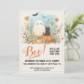 Floral Schattige Ghost Halloweenm Kaart (Staand voorkant)